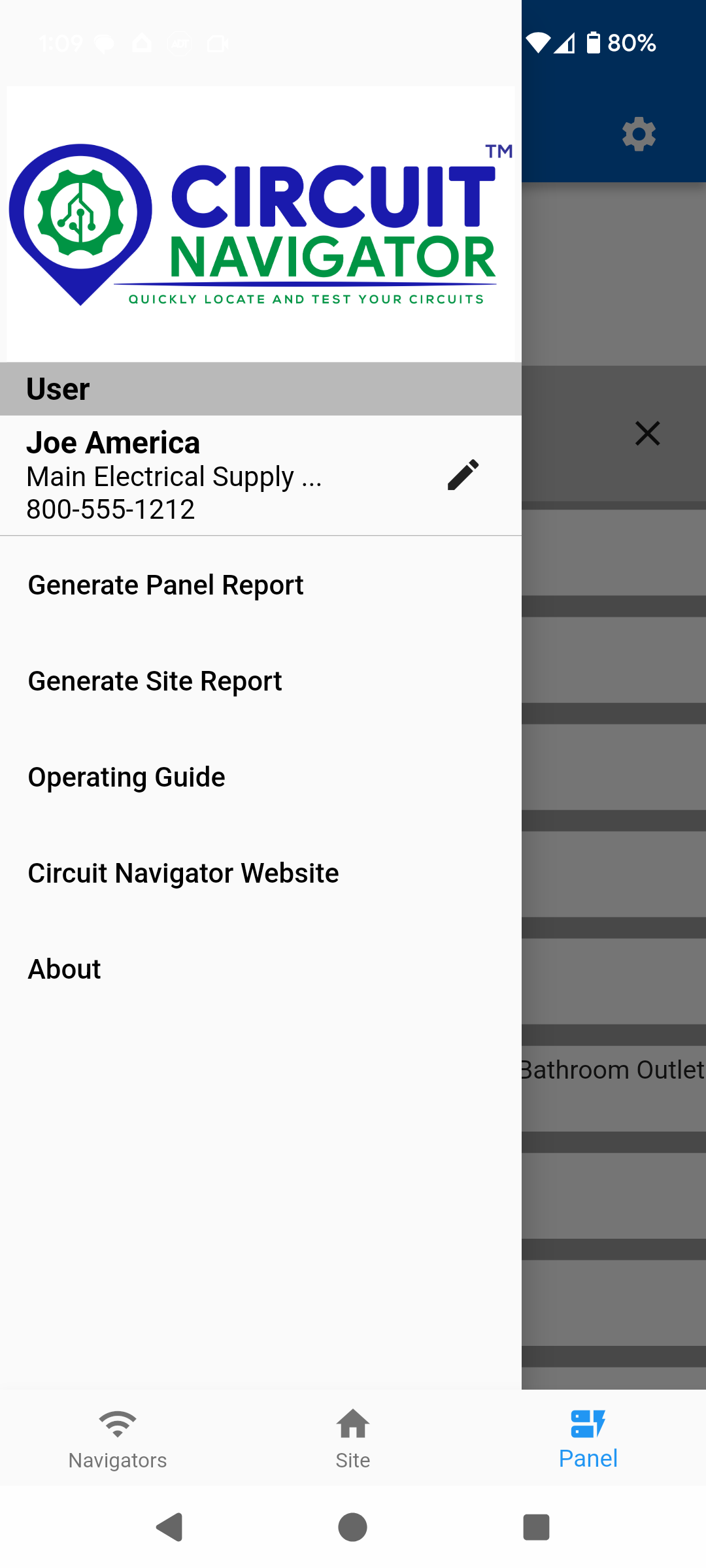 Application side menu with Site and Panel report generation options