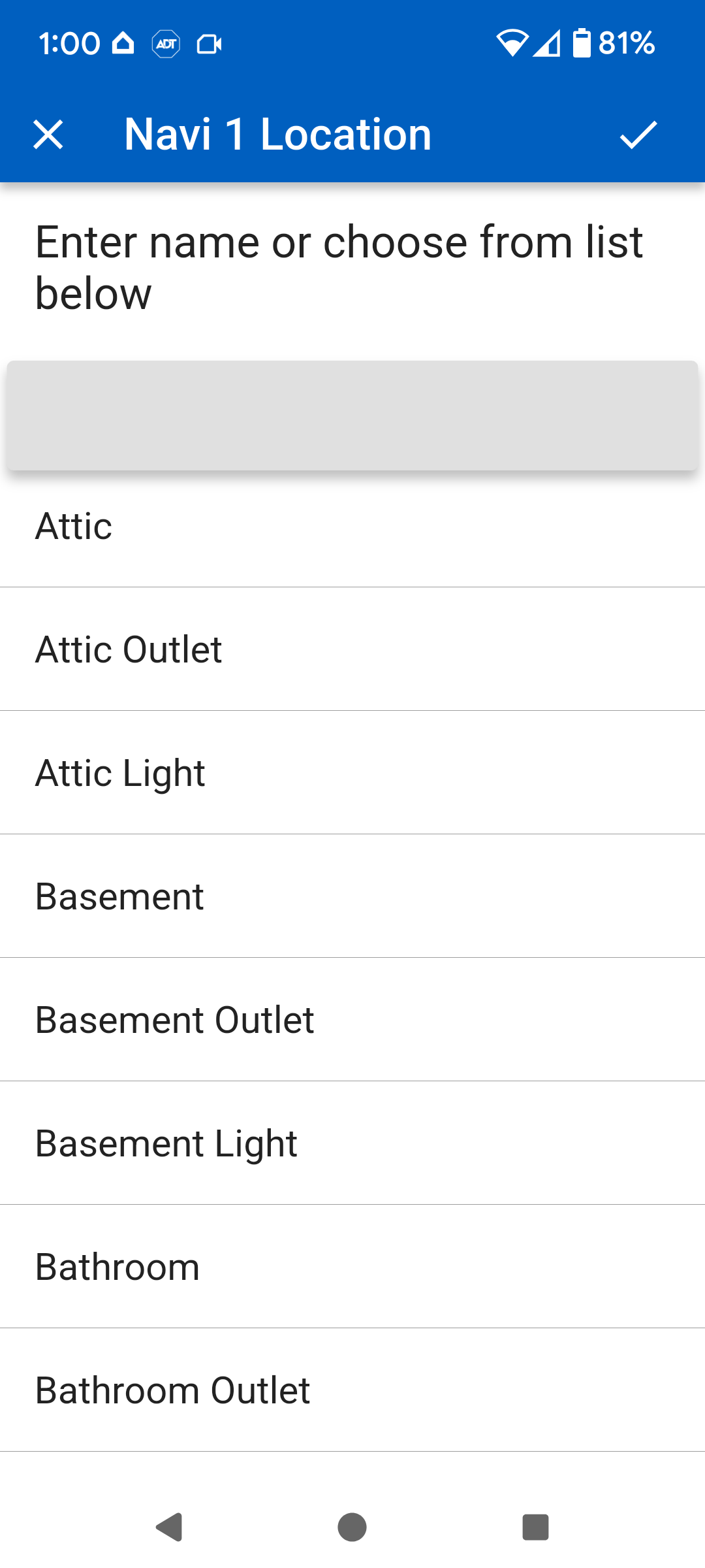 Selecting or editing the outlet location name on the Navi
