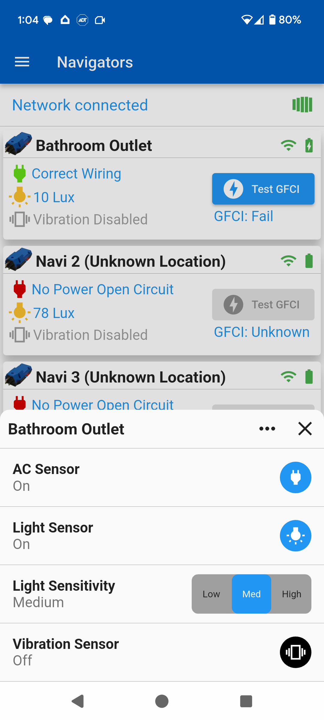 Navi light sensor setting toggled on