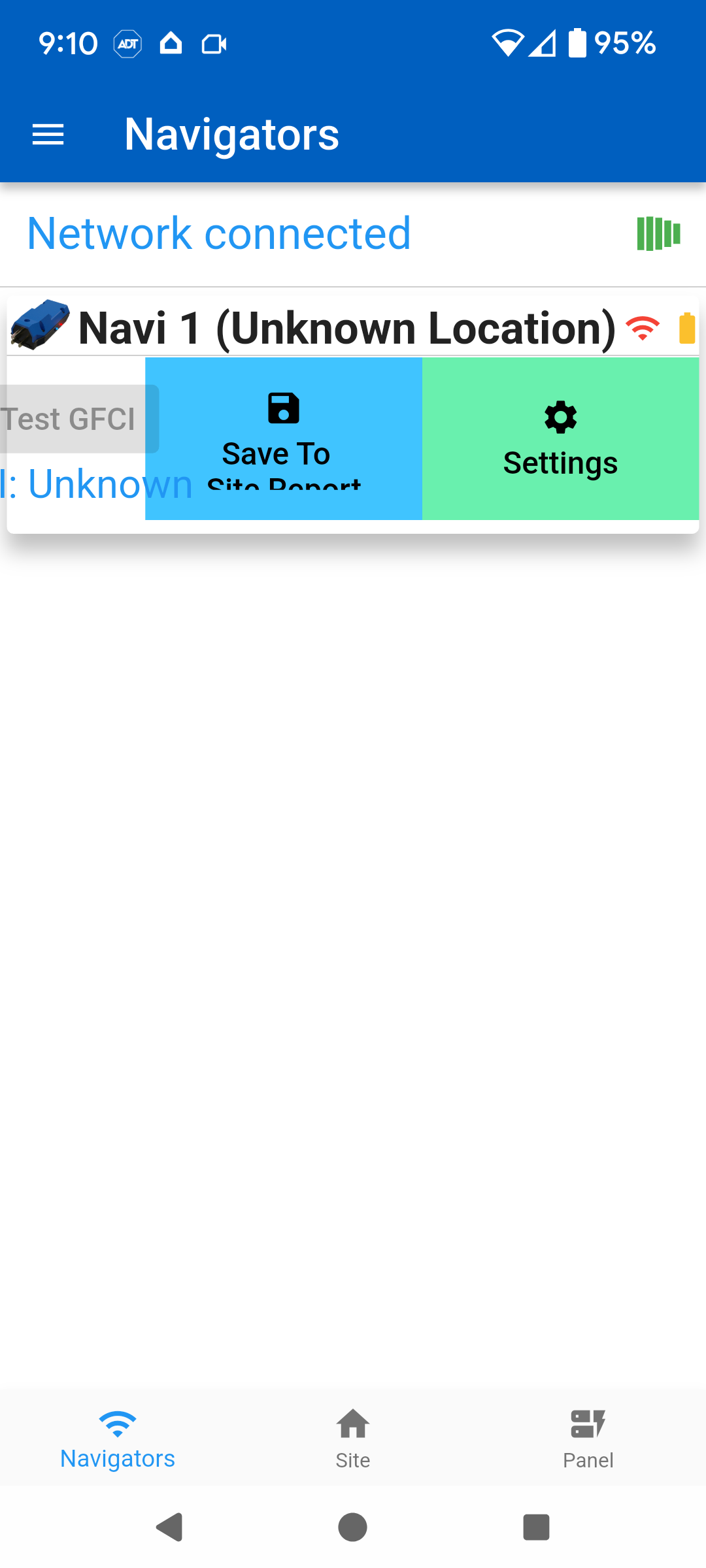 Swiping left on a Navi to reveal the Save to Site Report option